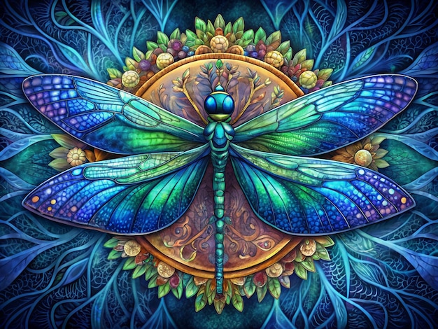 Colorful Dragonfly with Ornamental Background