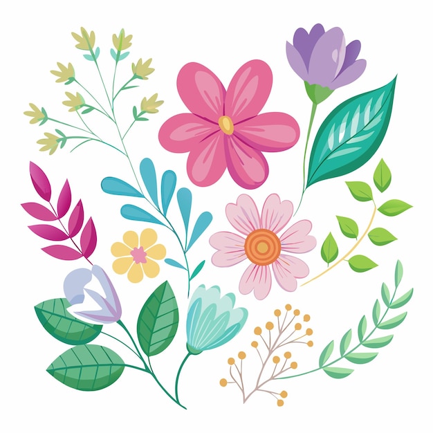 a colorful drawing of flowers and leaves with the words spring on it