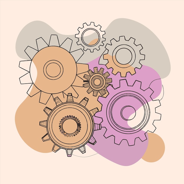 Vector a colorful drawing of gears with the word cogs on the top