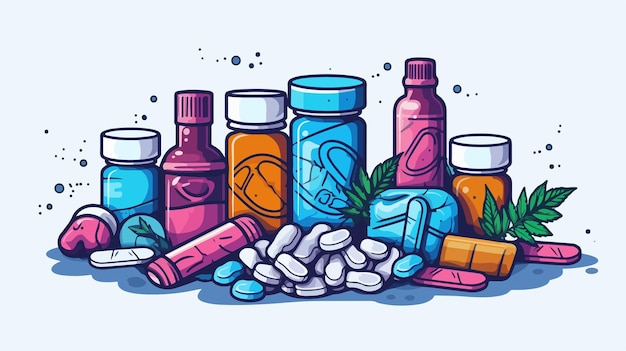 Vector colorful drug icons set vector illustration