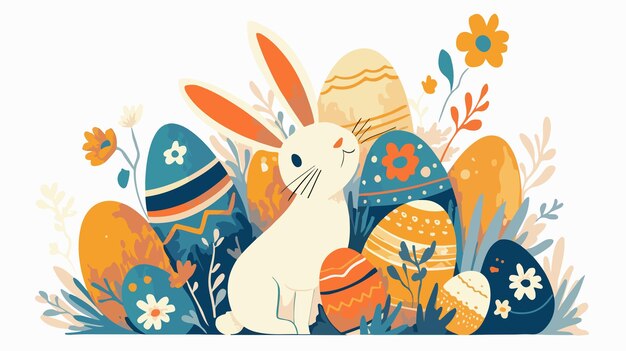 Vector colorful easter bunny and egg illustration