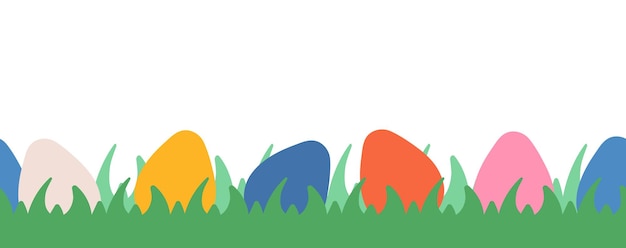 Colorful Easter eggs on grass seamless border vector illustration