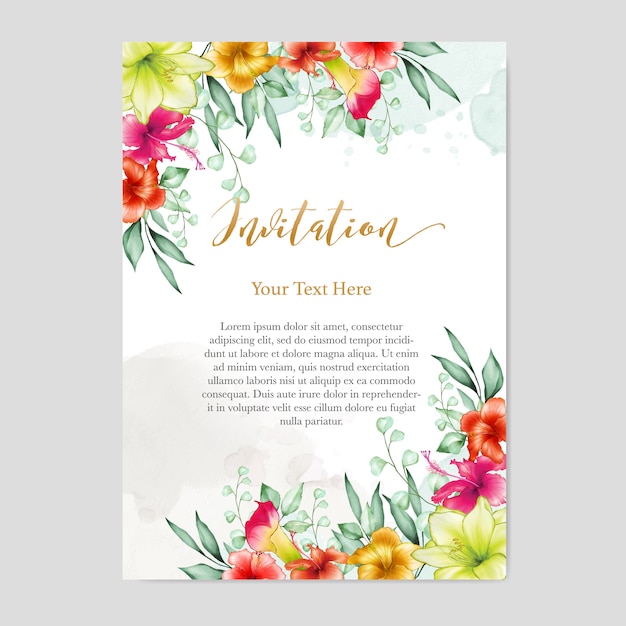 Colorful and elegant floral invitation with watercolor flowers