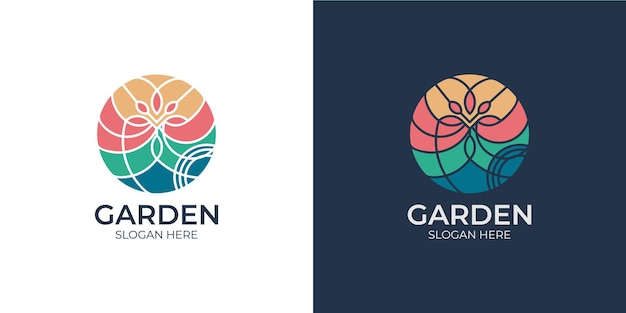 Colorful elegant garden logo set