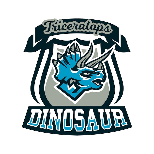 Colorful emblem logo dinosaur of the Jurassic period Triceratops badge shield Vector illustration