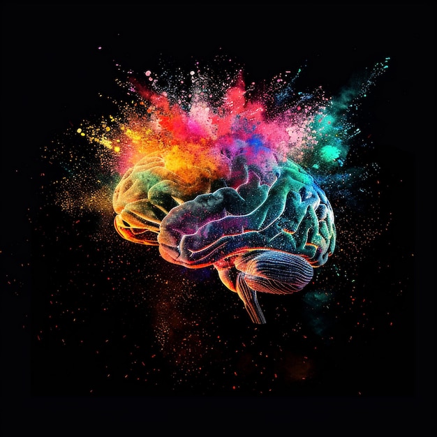 Vector a colorful explosion surrounds a human brain