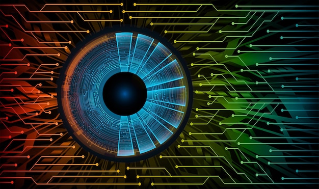 Vector a colorful eye with a circuit board in the background