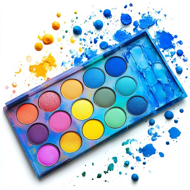 Vector colorful eyeshadow palette with paint splatters