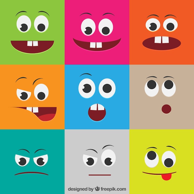 Colorful faces with different expressions