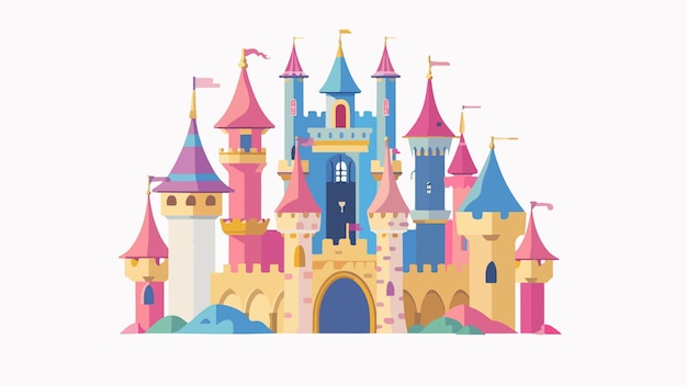 Colorful Fairy Tale Castle Flat Vector Illustration