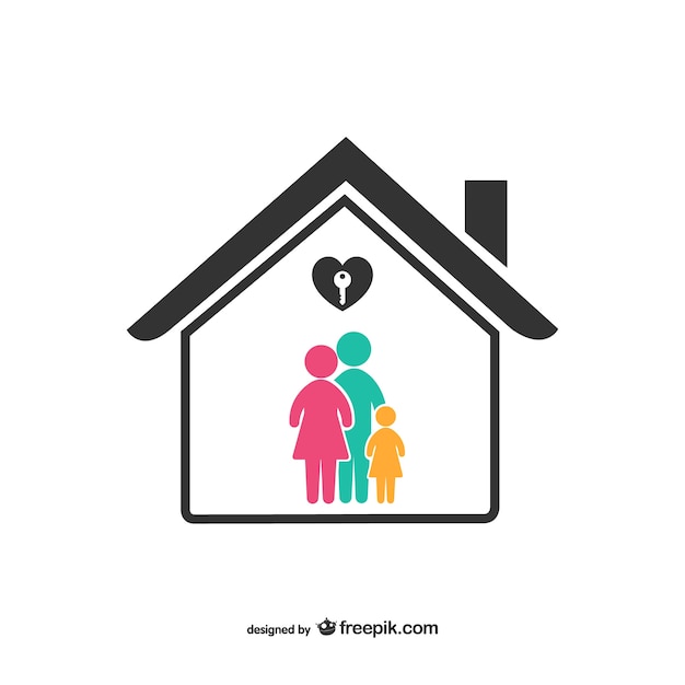 Colorful family with house icon