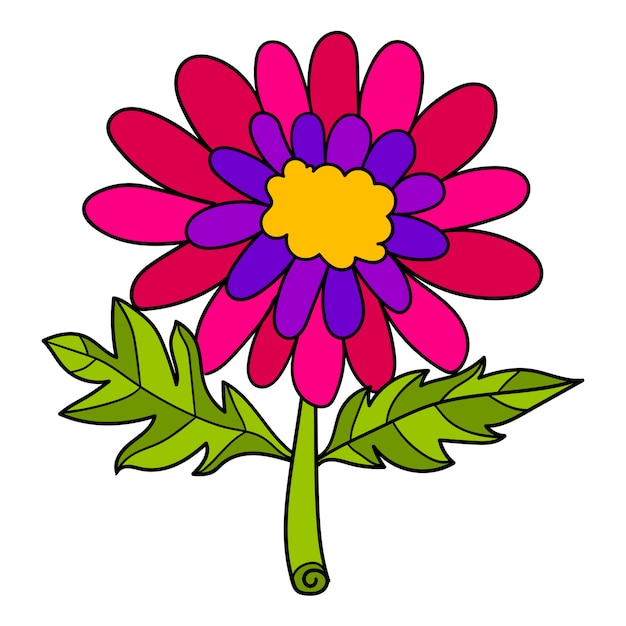 Colorful fantasy doodle cartoon flower isolated on white background.