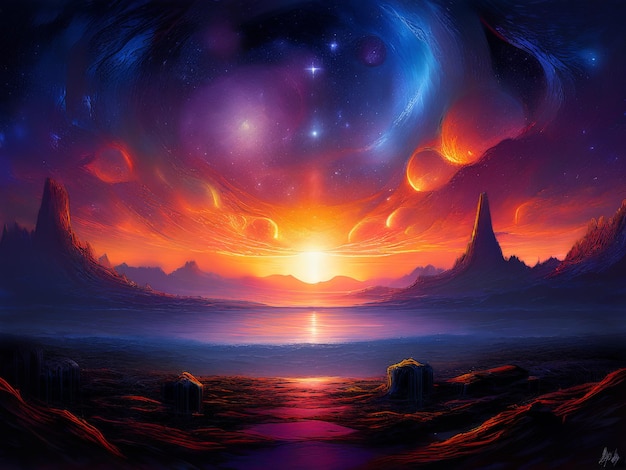 colorful fantasy painting of a beautiful night sky