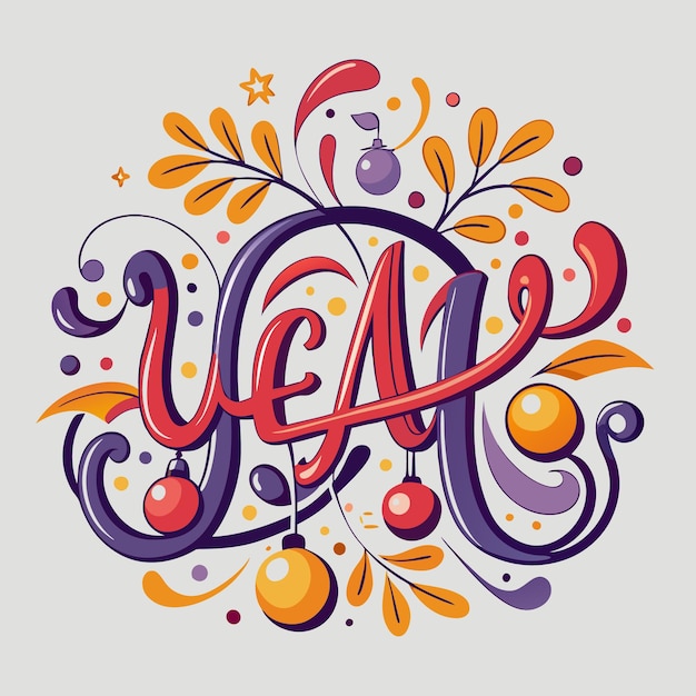 Vector colorful festive design with the word quotyearquot surrounded by stylized floral elements and ornaments