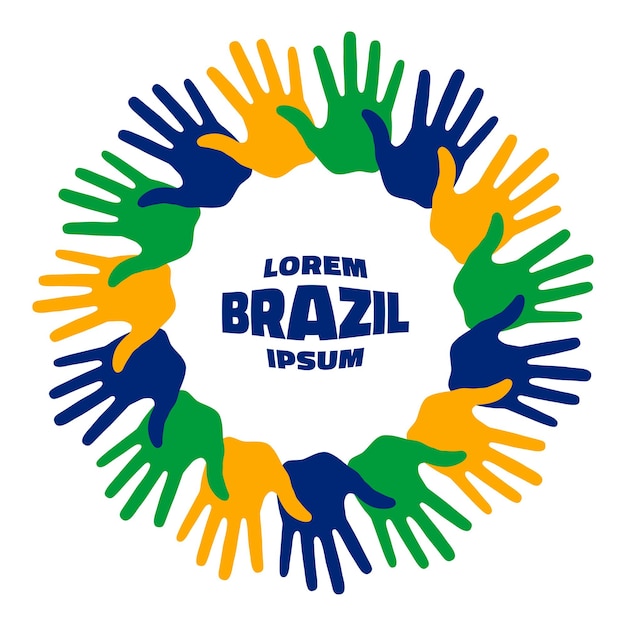 Colorful fifteen hand print logo using Brazil flag colors