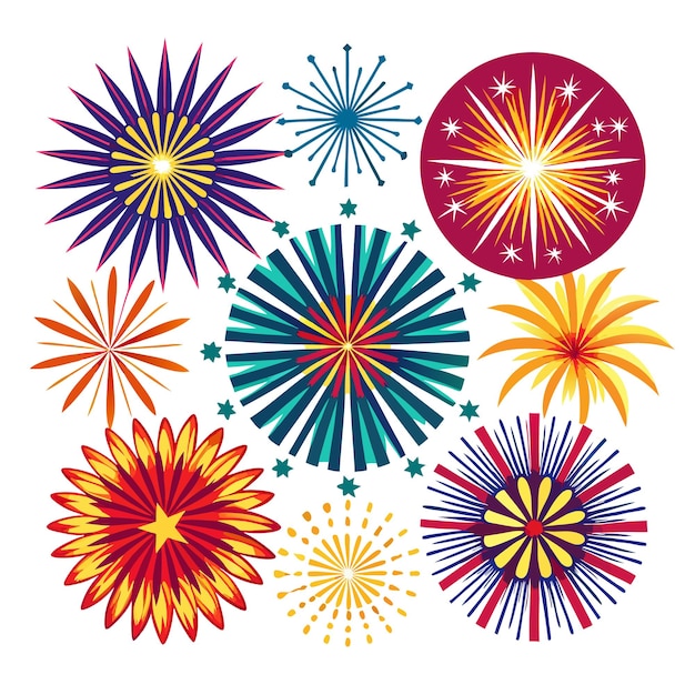 Vector colorful fireworks illustration set