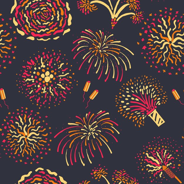 Vector colorful fireworks seamless pattern vector