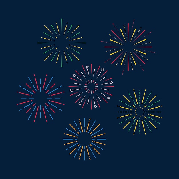 Colorful fireworks set on dark background vector illustration