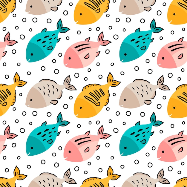 Colorful fish cartoon seamless pattern Vector illustration