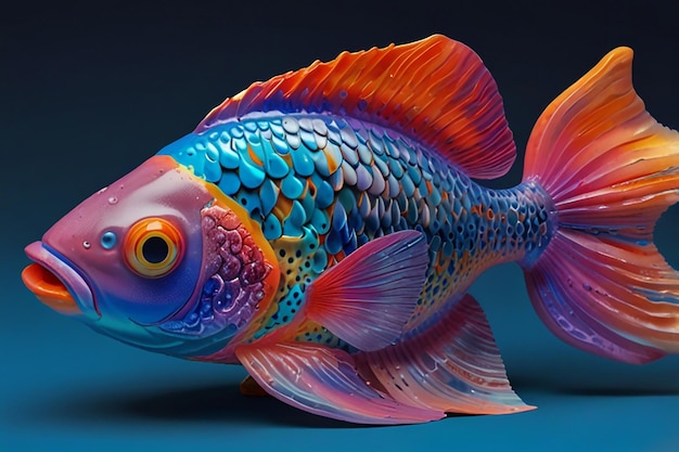 a colorful fish sculpture with the number 3 on it