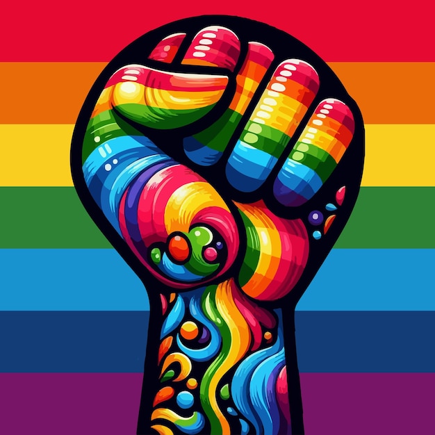 Colorful Fist Symbol for International Human Rights Day with Rainbow Pride Design