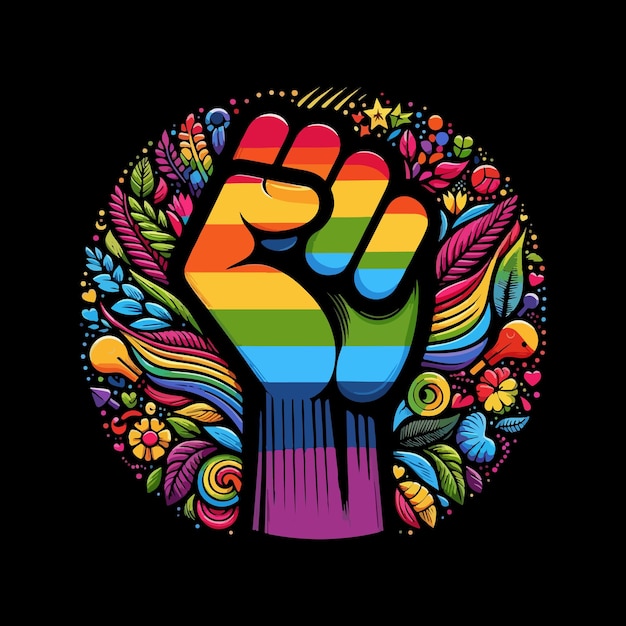 Colorful Fist Symbol for International Human Rights Day with Rainbow Pride Design