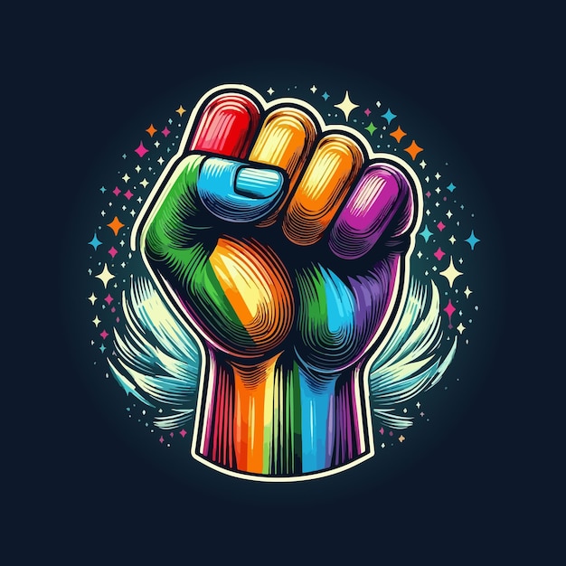 Vector colorful fist symbol for international human rights day with rainbow pride design