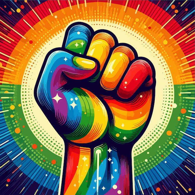 Colorful Fist Symbol for International Human Rights Day with Rainbow Pride Design