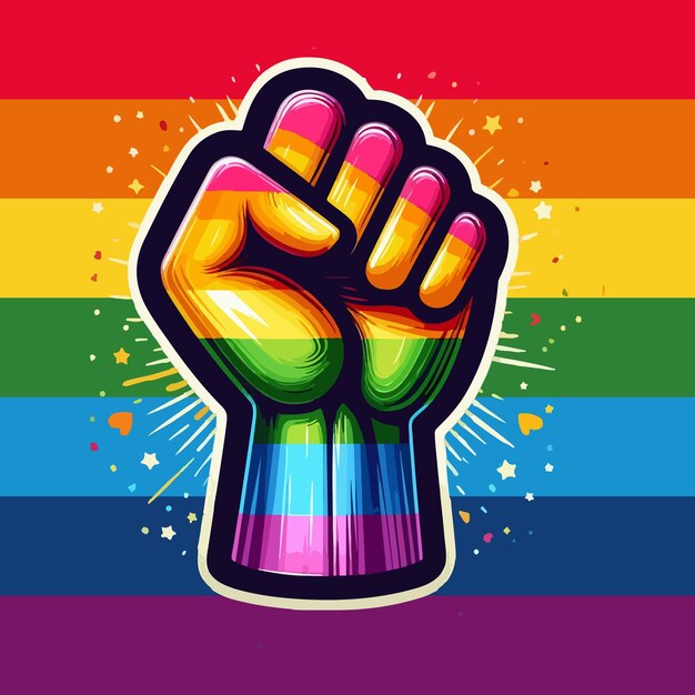 Vector colorful fist symbol for international human rights day with rainbow pride design