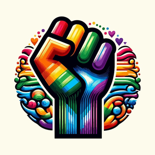 Vector colorful fist symbol for international human rights day with rainbow pride design