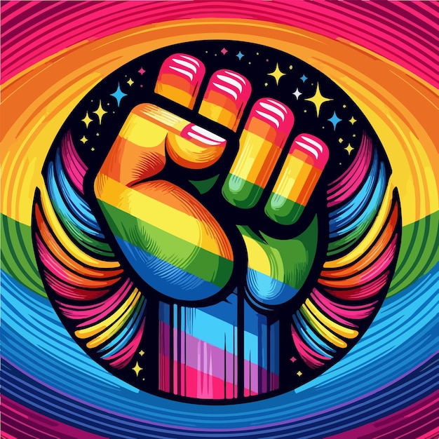 Vector colorful fist symbol for international human rights day with rainbow pride design