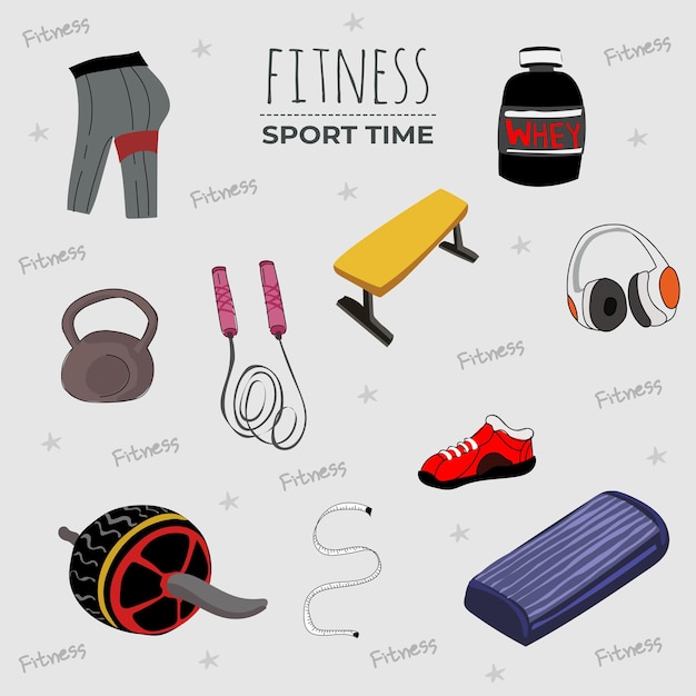 Vector colorful fitness equipment vector illustration collection