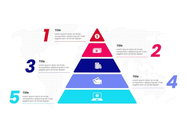 Colorful five elements pyramid infographic template, vector illustration