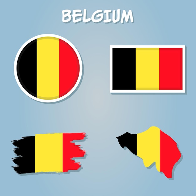 Colorful flag map pointer and map of Belgium in the colors of the Belgian flag