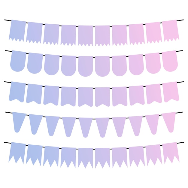 Colorful flags and bunting garlands for decoration Decor elements with various patterns