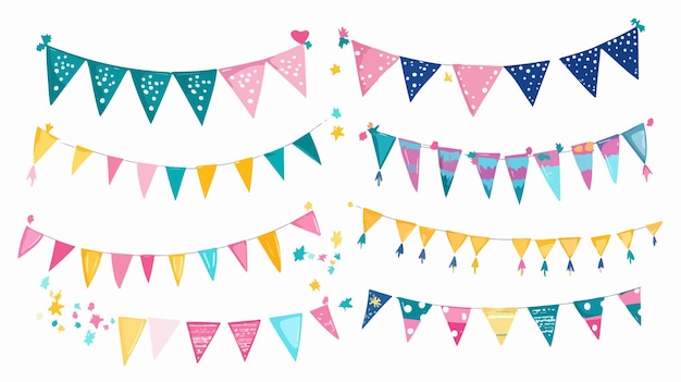 Colorful Flags Garland Vector Set for Celebrations and Events Decoration