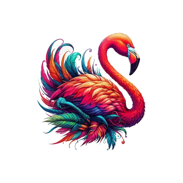 colorful flamingo on a white background with space for your text colorful bird with a long colorfu