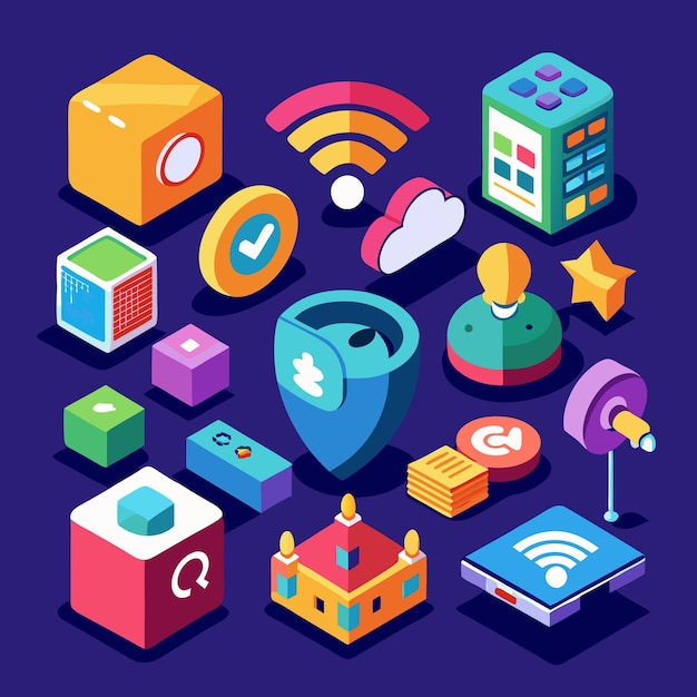 Vector colorful flat 3d icons digital hand drawn set