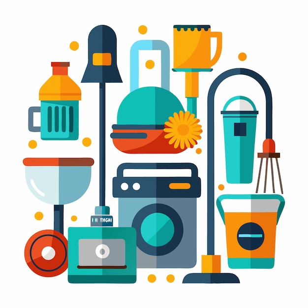 Vector colorful flat design icons of cleaning supplies