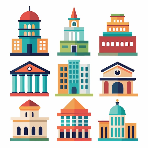 Vector colorful flat design illustrations of different buildings