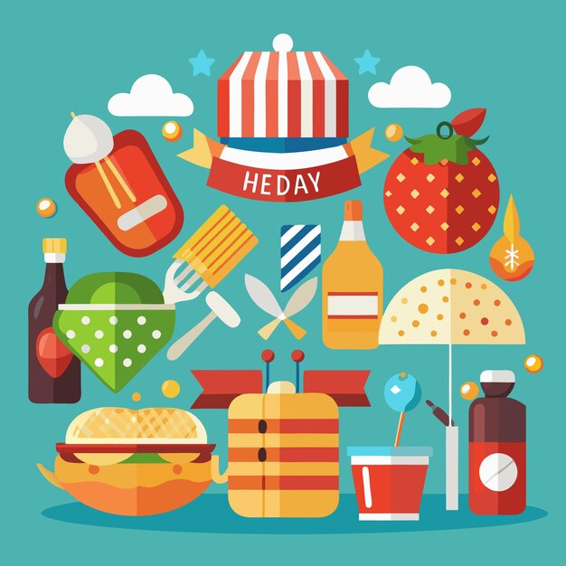 Vector colorful flat design picnic illustration