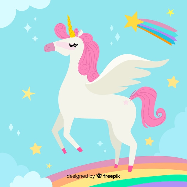 Colorful flat design unicorn background