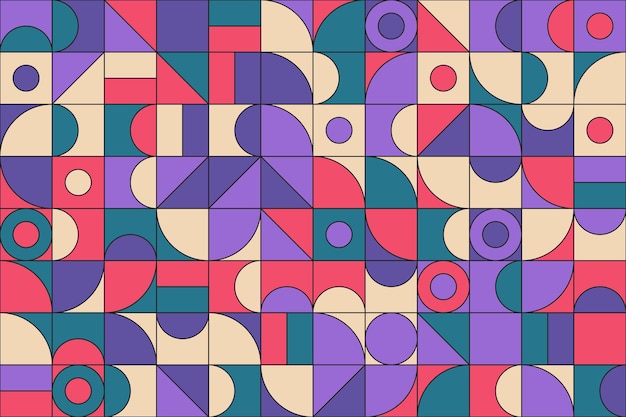 Colorful flat geometric decorative mosaic seamless pattern in the retro style