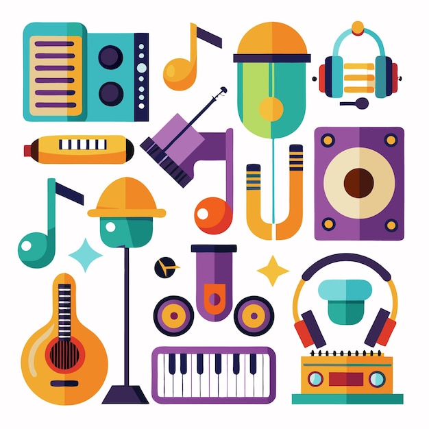 Vector colorful flat icons of music equipment