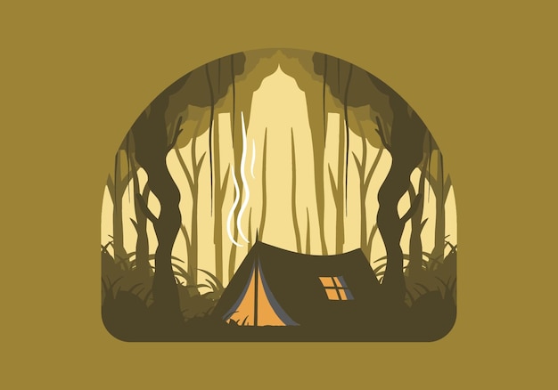 Vector colorful flat illustration of camping in the jungle