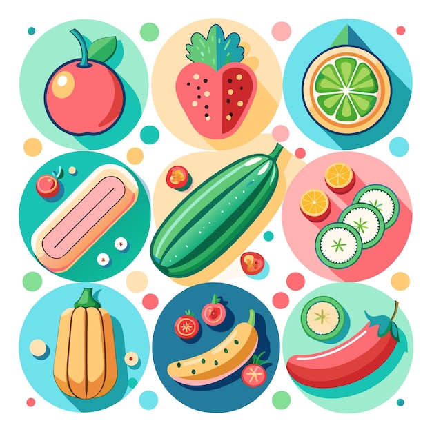 Colorful flat lay of fresh fruits and vegetables