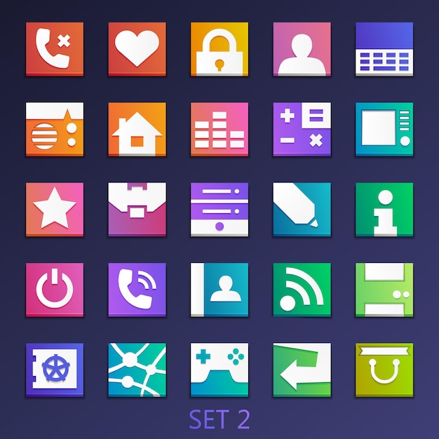 colorful flat square icons set 2