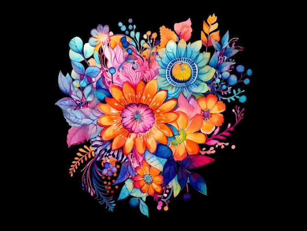 a colorful floral arrangement on a black background