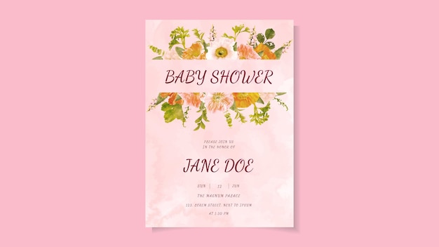 Colorful Floral Baby Shower Card Layout pretty flowers botanical theme