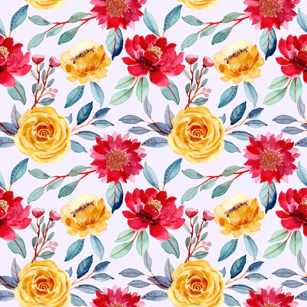 colorful floral blooming watercolor seamless pattern